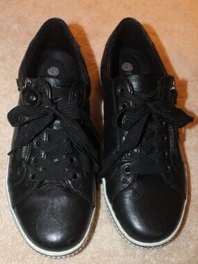 Remonte Soft Black Leather Lace-Up Sneakers Women’s EU 41 Side Zip SKU228